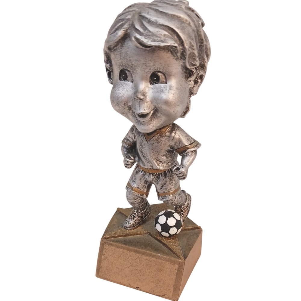 Soccer Sport Award Trophy Player BOBBLEHEAD Resin 6" Gray‎ Male Boy Happy Ball